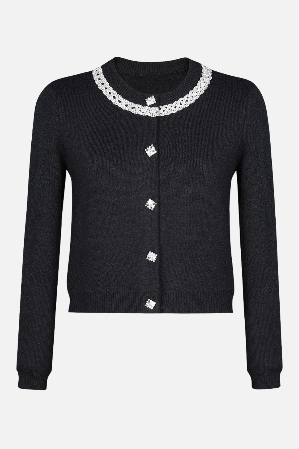 Myria Crystal Embellished Knit Top - Black