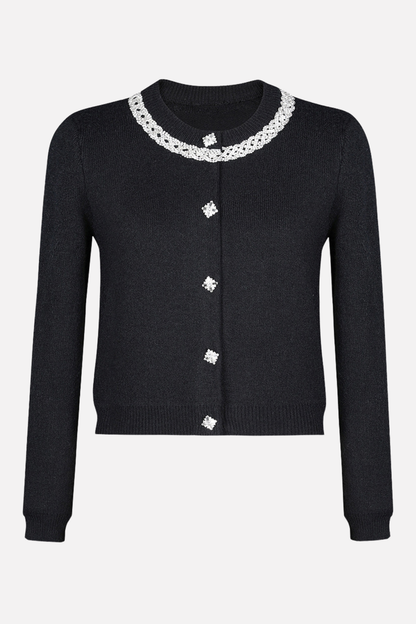 Myria Crystal Embellished Knit Top - Black
