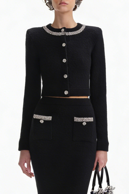 Myria Crystal Embellished Knit Top - Black