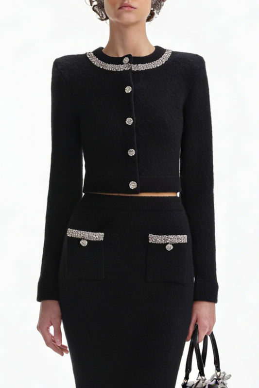 Myria Crystal Embellished Knit Top - Black