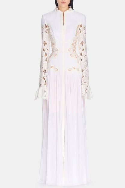 Nabby Embroidered Pleated Maxi Shirt Dress