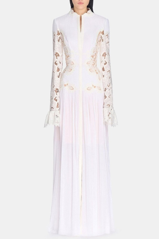 Nabby Embroidered Pleated Maxi Shirt Dress