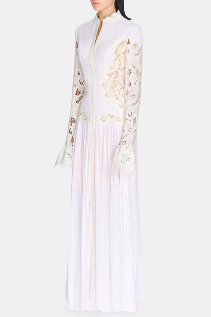 Nabby Embroidered Pleated Maxi Shirt Dress