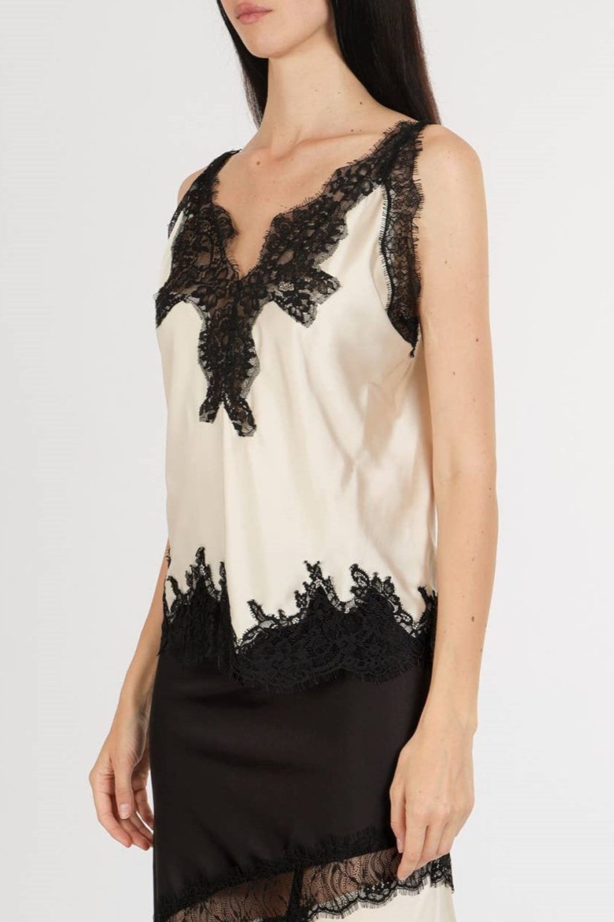 Nadira Lace Satin Top - Beige