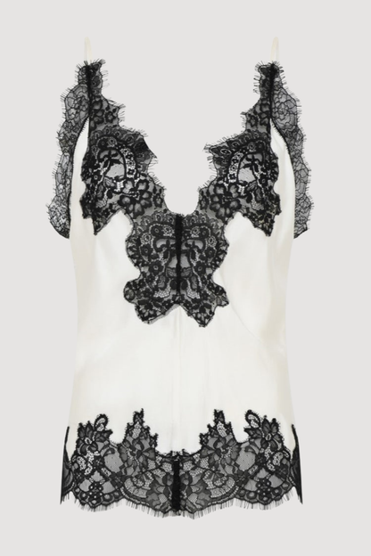 Nadira Lace Satin Top - Beige