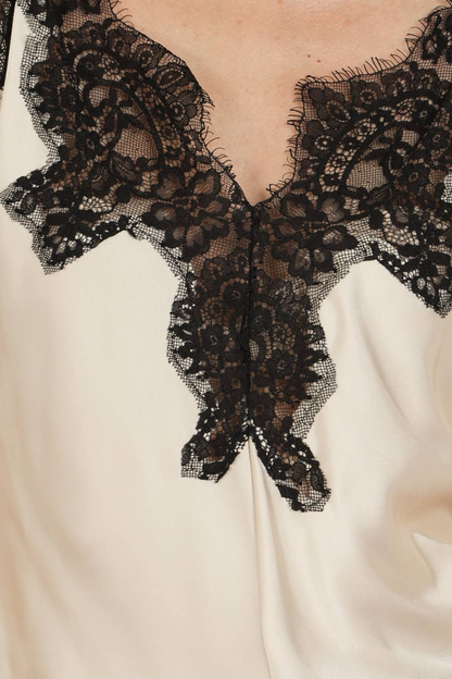 Nadira Lace Satin Top - Beige