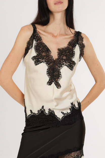 Nadira Lace Satin Top - Beige