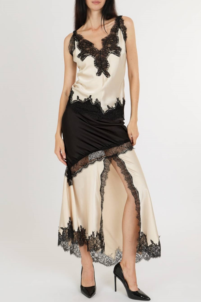 Nadira Lace Satin Top - Beige