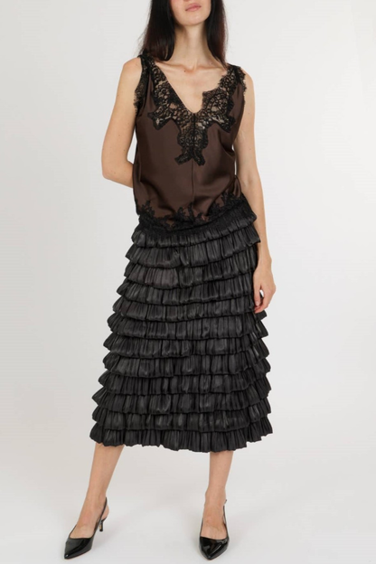 Nadira Lace Satin Top - Brown
