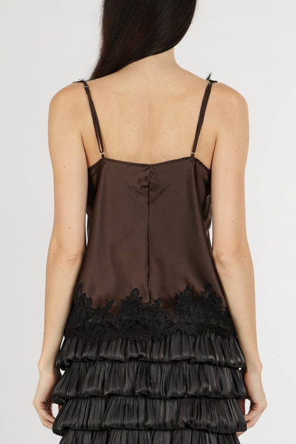 Nadira Lace Satin Top - Brown