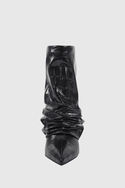 Nahara Leather Ruched Ankle Boots - Black