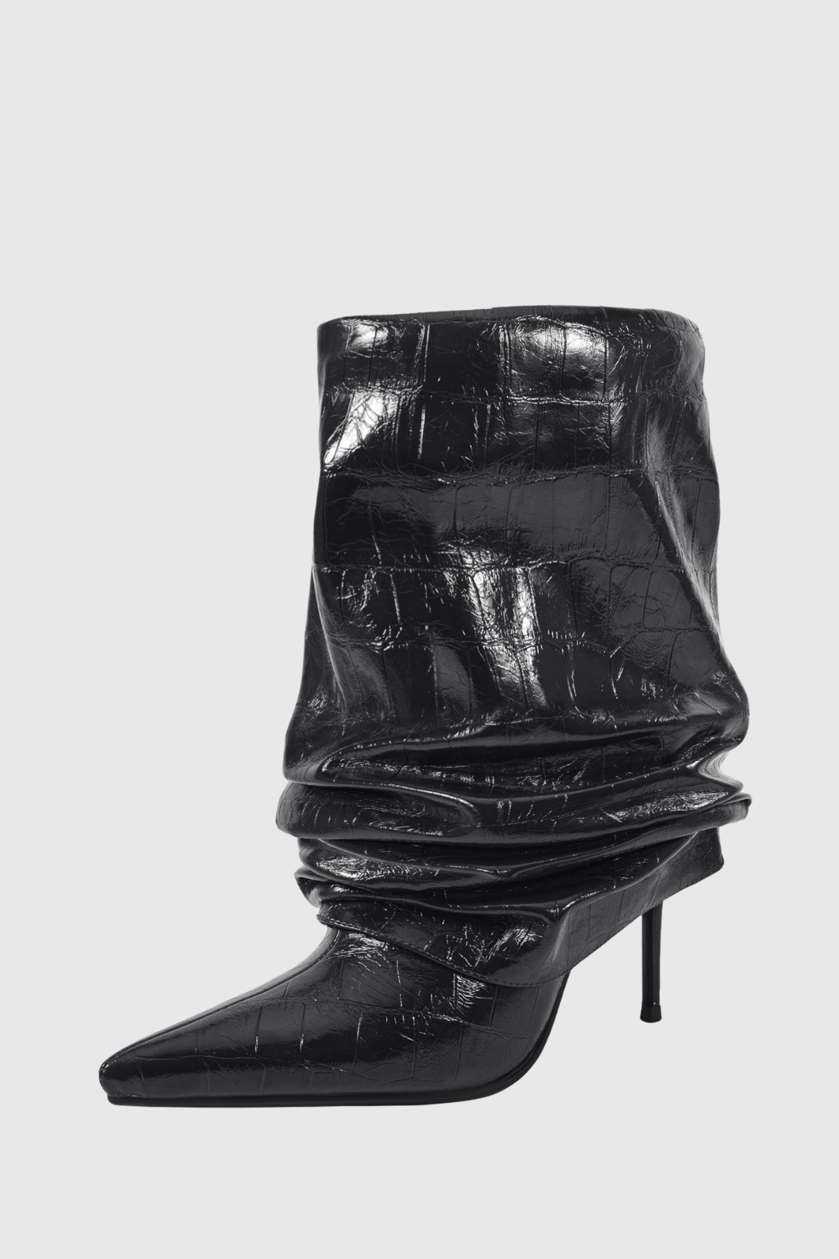Nahara Leather Ruched Ankle Boots - Black