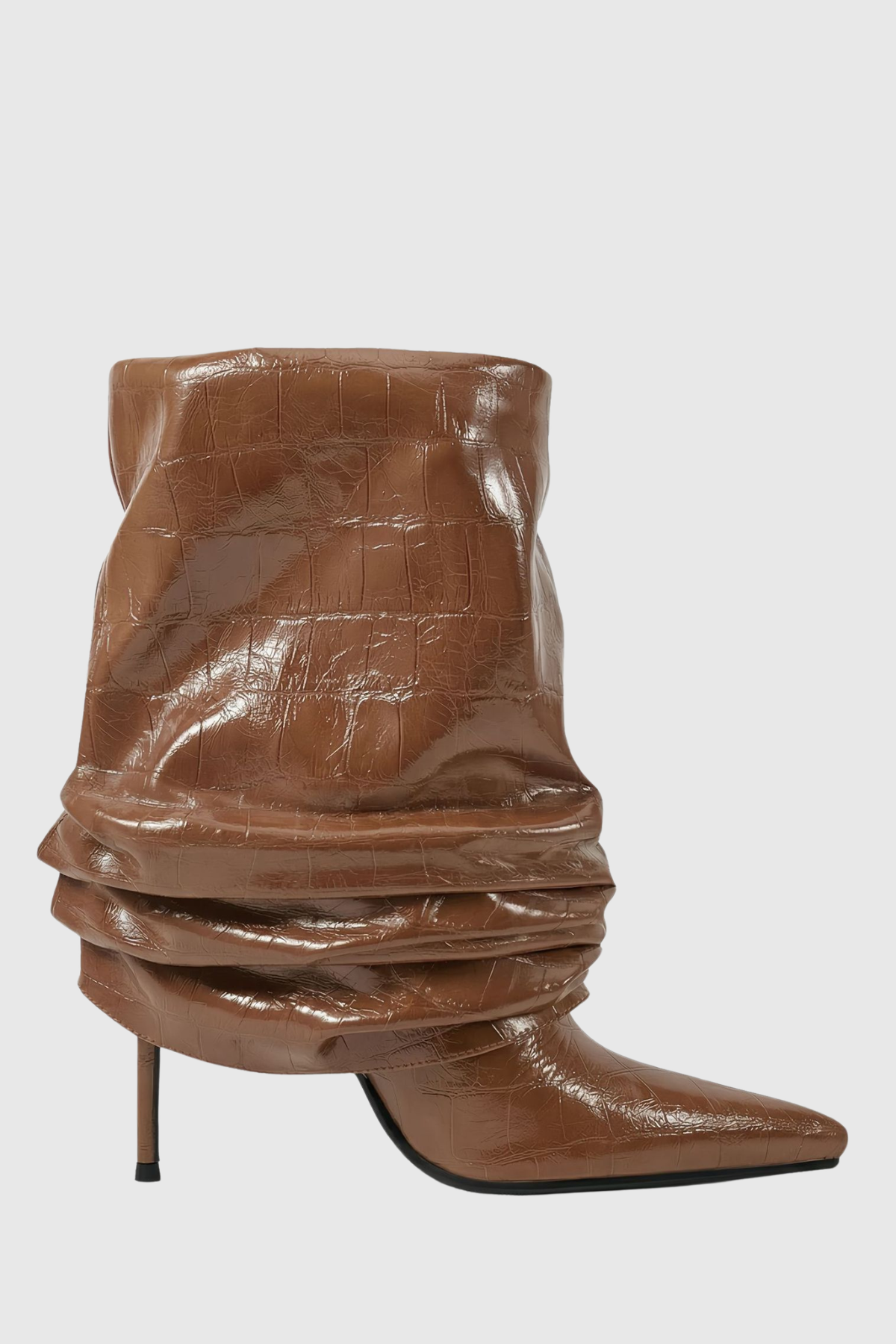 Nahara Leather Ruched Ankle Boots - Brown