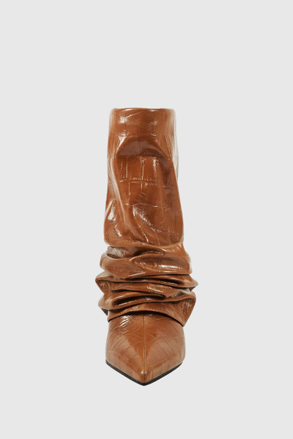 Nahara Leather Ruched Ankle Boots - Brown