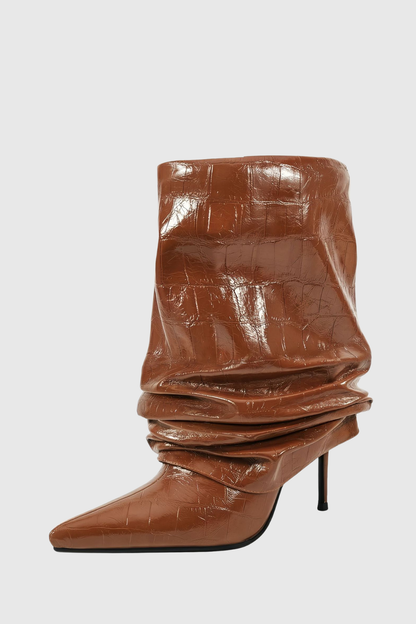 Nahara Leather Ruched Ankle Boots - Brown