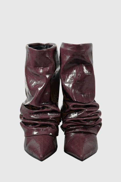Nahara Leather Ruched Ankle Boots - Chocolate