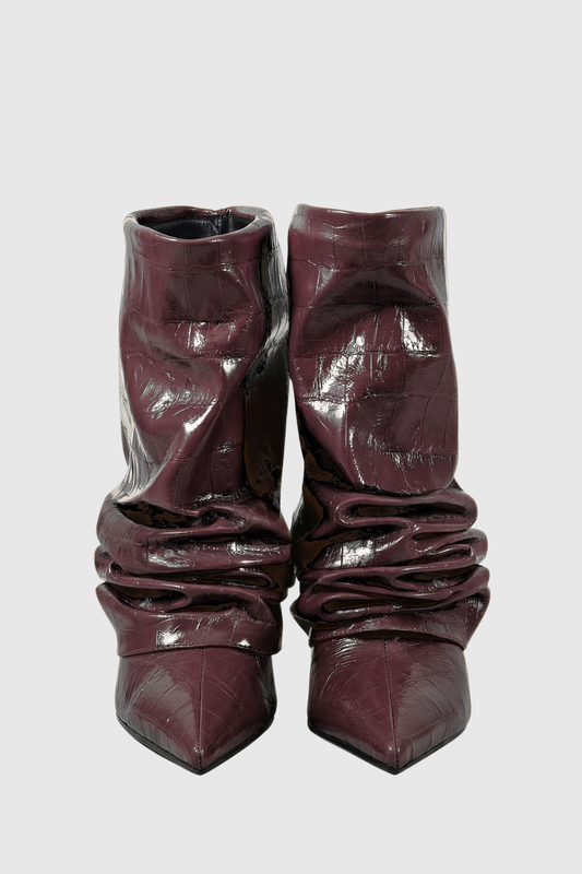 Nahara Leather Ruched Ankle Boots - Chocolate