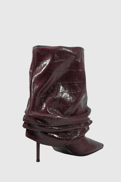 Nahara Leather Ruched Ankle Boots - Chocolate