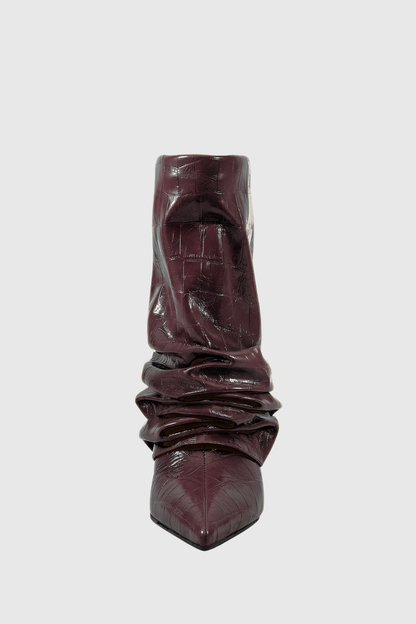 Nahara Leather Ruched Ankle Boots - Chocolate