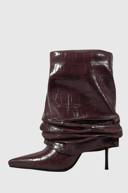 Nahara Leather Ruched Ankle Boots - Chocolate