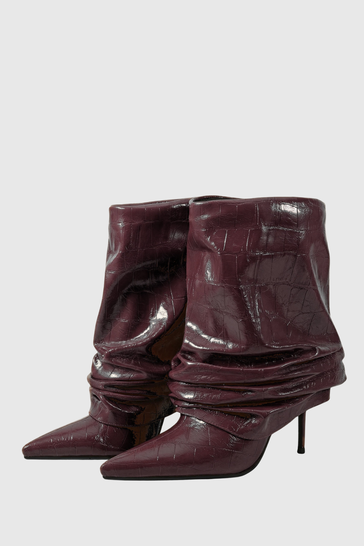 Nahara Leather Ruched Ankle Boots - Chocolate
