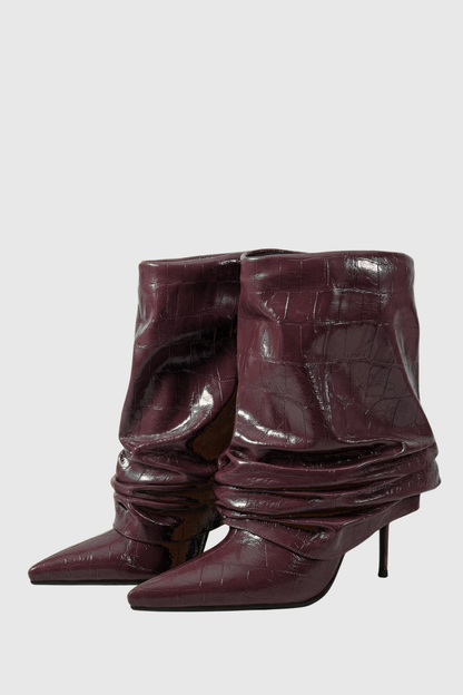 Nahara Leather Ruched Ankle Boots - Chocolate