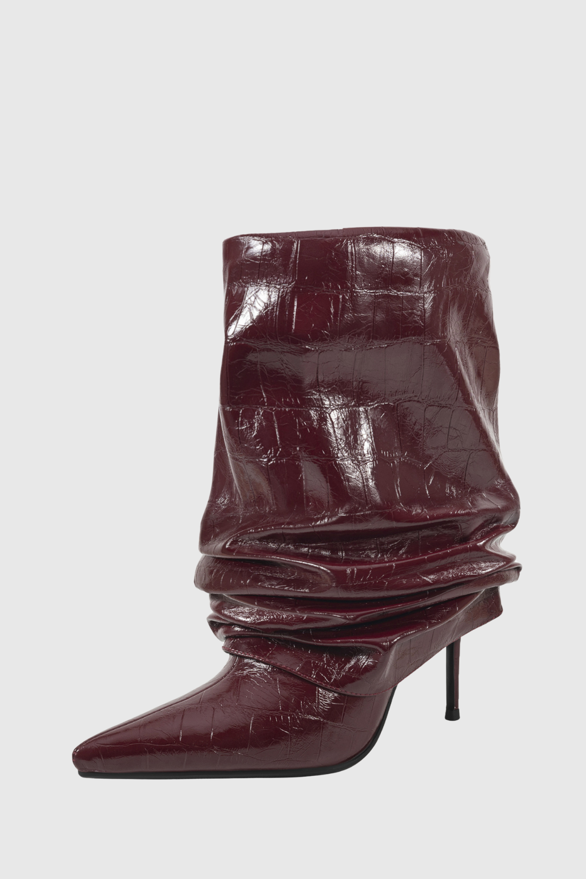 Nahara Leather Ruched Ankle Boots - Wine