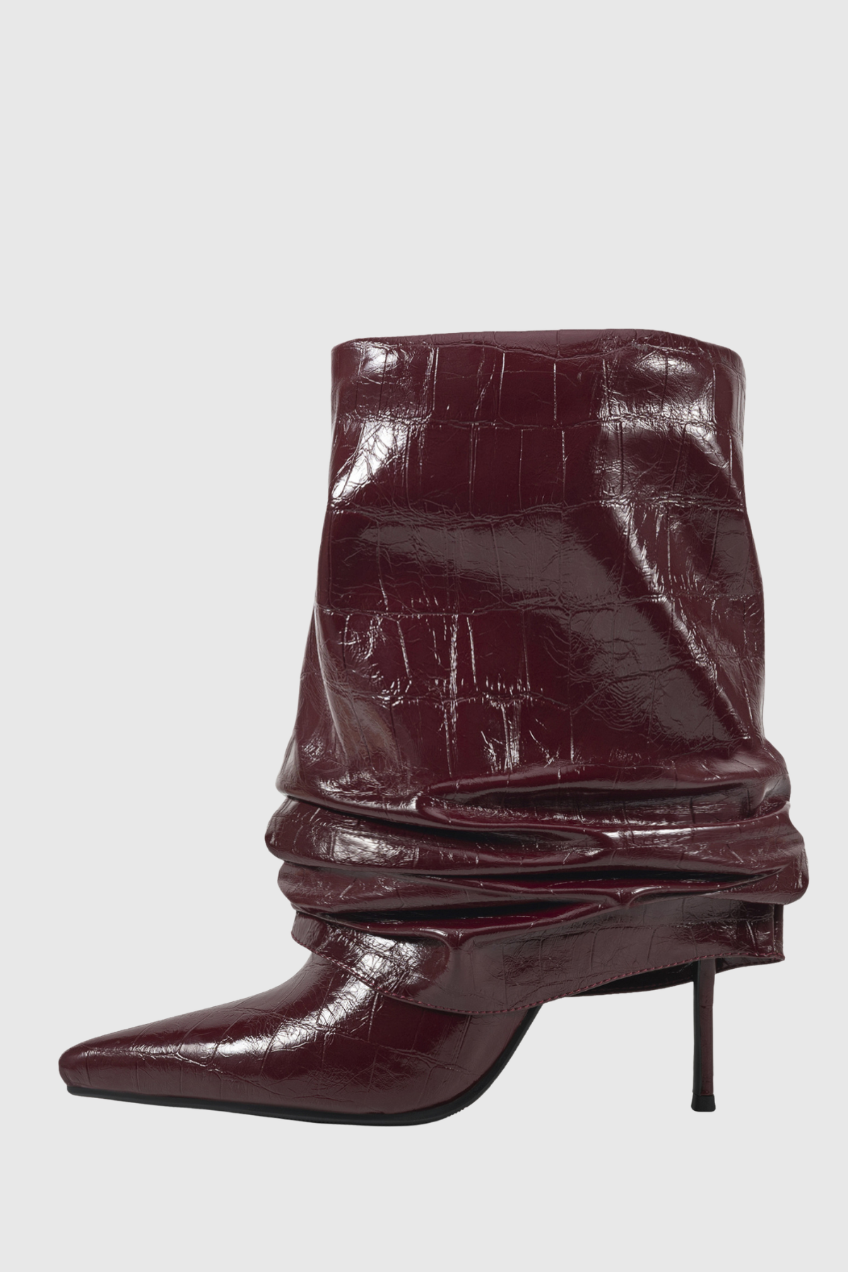 Nahara Leather Ruched Ankle Boots - Wine