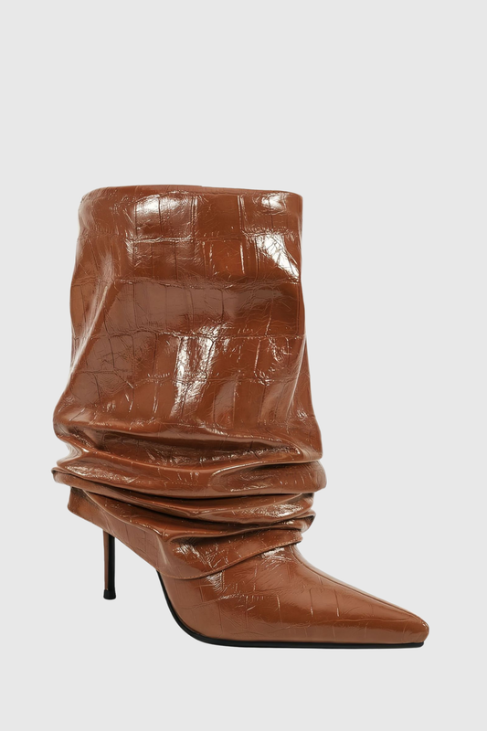 Nahara Leather Ruched Ankle Boots - Brown