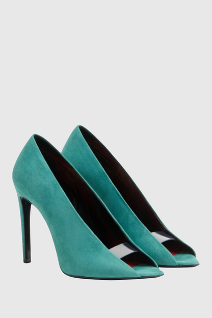 Nahla Open-toe Suede Stiletto Pumps - Blue