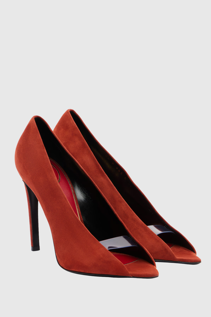 Nahla Open-toe Suede Stiletto Pumps - Orange