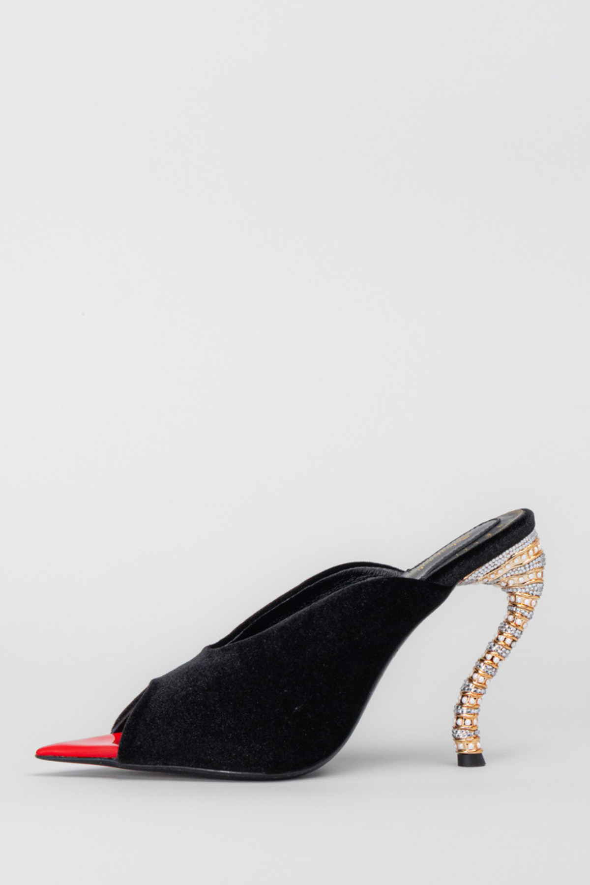 Nahla Peep Toe Rhinestone Velvet Heels - Black