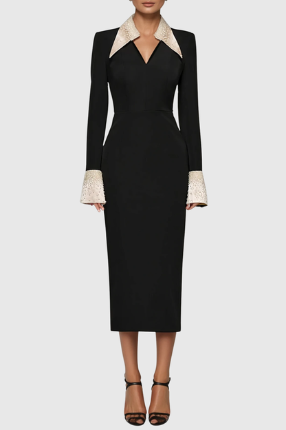 Naira Lapel Rhinestone Midi Dress