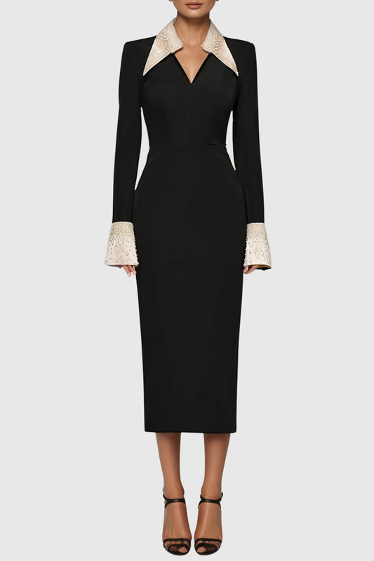 Naira Lapel Rhinestone Midi Dress