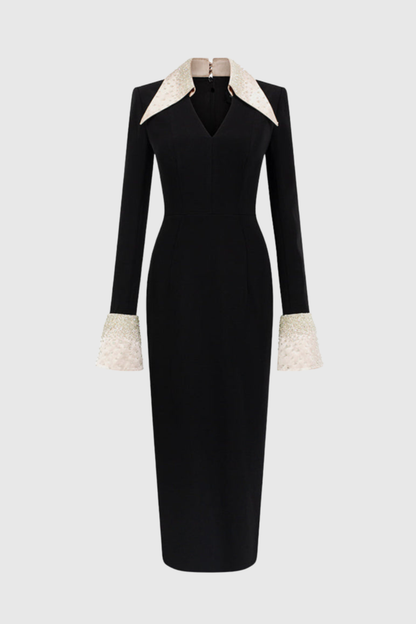Naira Lapel Rhinestone Midi Dress