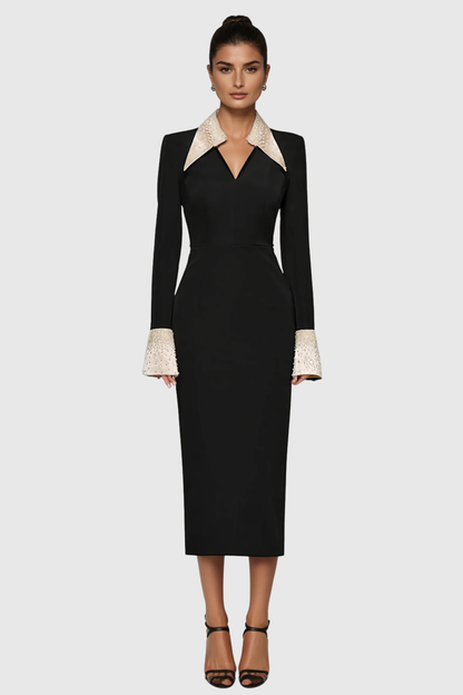 Naira Lapel Rhinestone Midi Dress