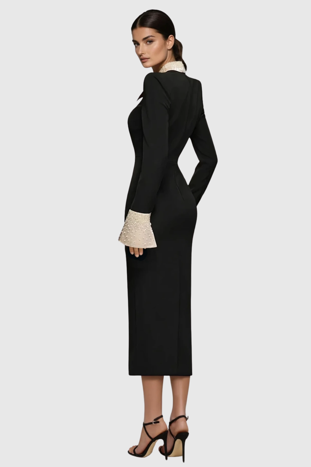 Naira Lapel Rhinestone Midi Dress