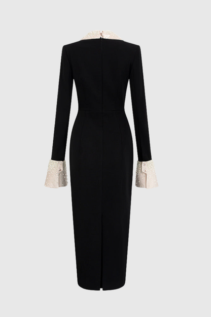 Naira Lapel Rhinestone Midi Dress