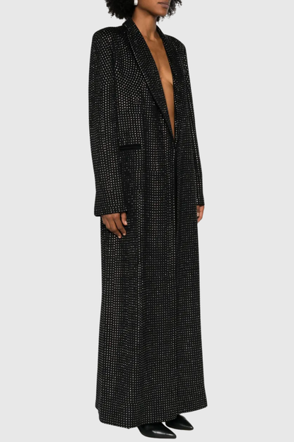 Nairob Crystal Embellished Single Breasted Coat - Black
