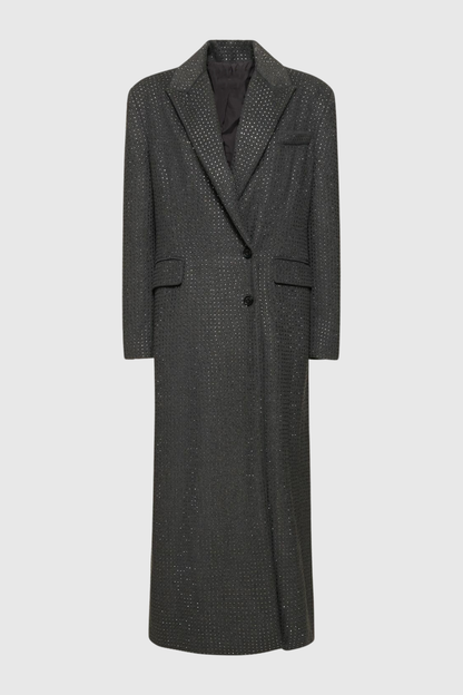 Nairob Crystal Embellished Single Breasted Coat - Grey