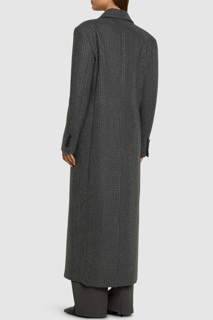 Nairob Crystal Embellished Single Breasted Coat - Grey