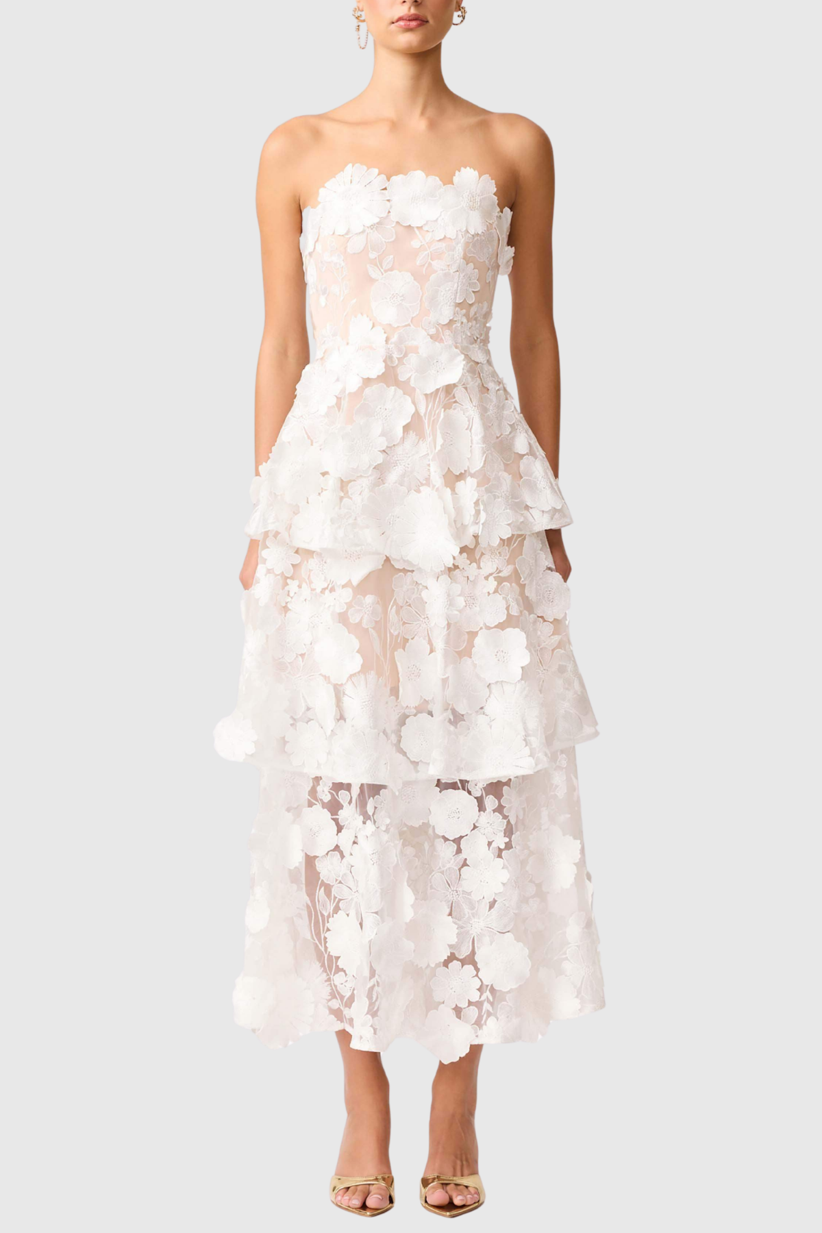 Najor Floral Embroidered Strapless Midi Dress