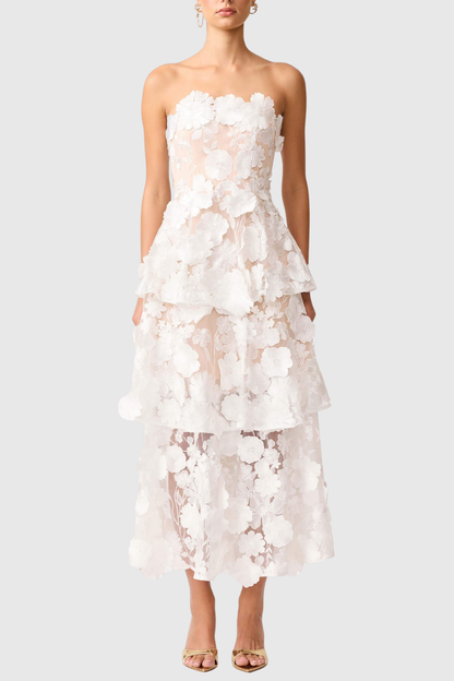 Najor Floral Embroidered Strapless Midi Dress