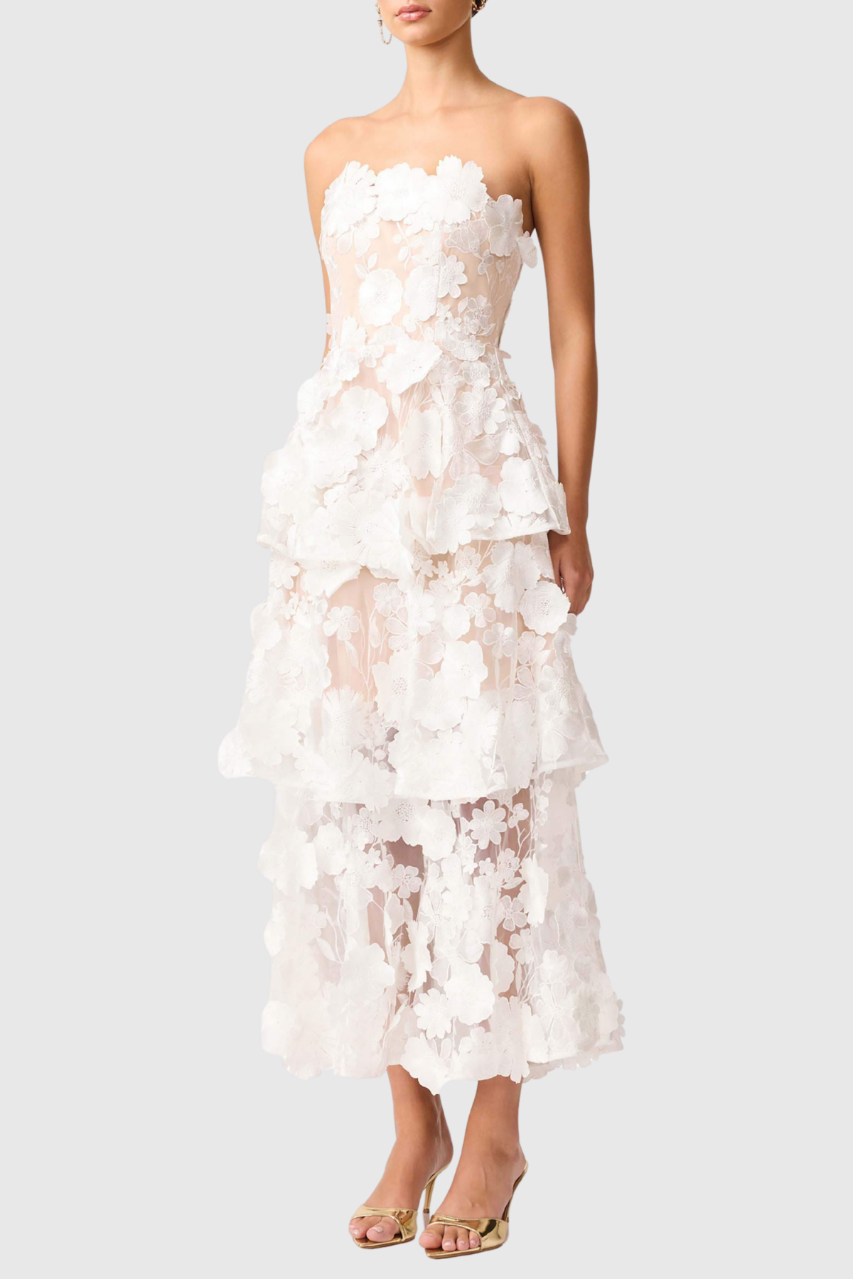 Najor Floral Embroidered Strapless Midi Dress