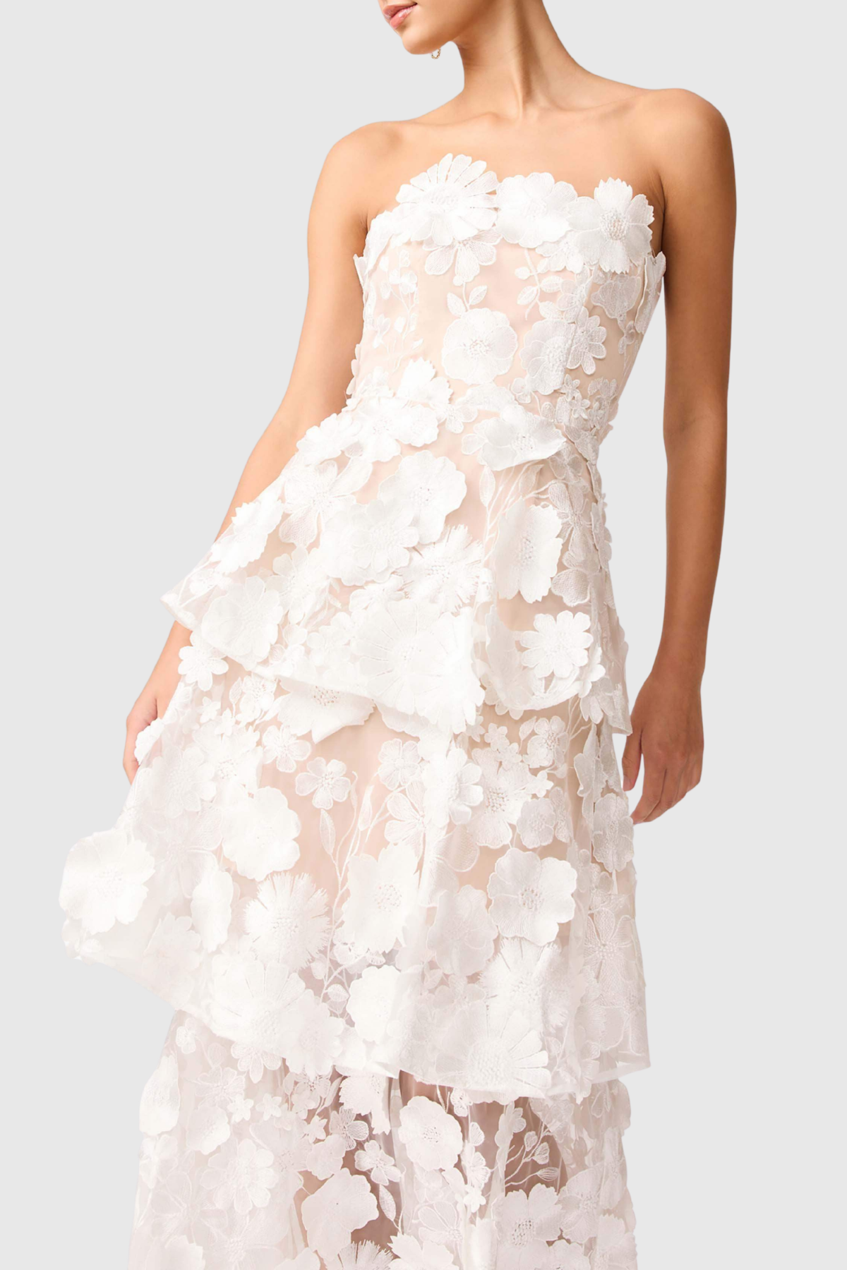 Najor Floral Embroidered Strapless Midi Dress