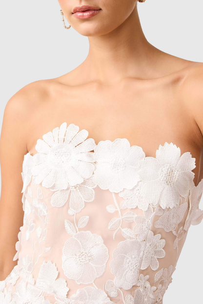 Najor Floral Embroidered Strapless Midi Dress