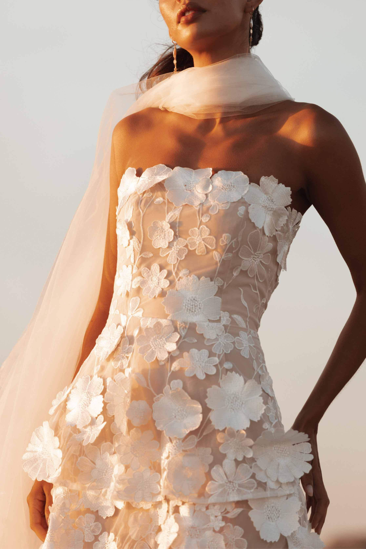 Najor Floral Embroidered Strapless Midi Dress