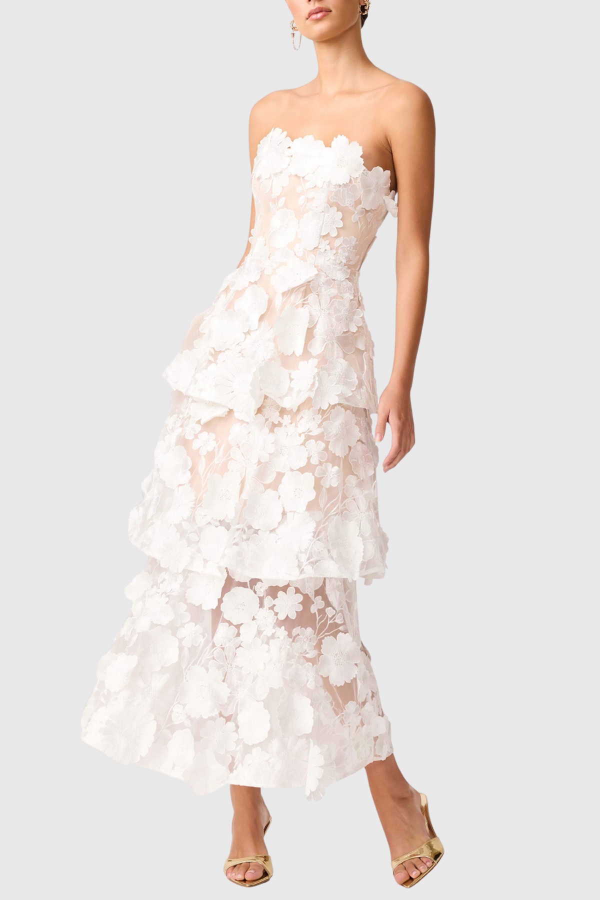 Najor Floral Embroidered Strapless Midi Dress