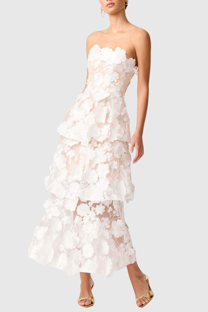 Najor Floral Embroidered Strapless Midi Dress