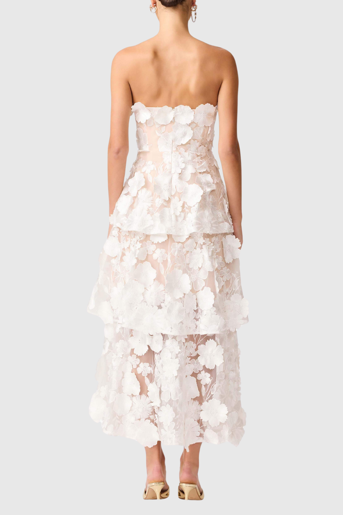 Najor Floral Embroidered Strapless Midi Dress